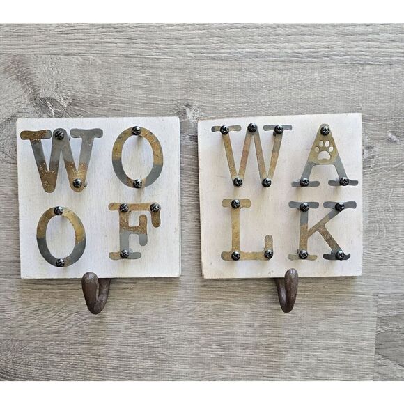 2 Mudpie WALK  WOOF Iron Hook Dog Leash Hanger HANGERS - Picture 4 of 11